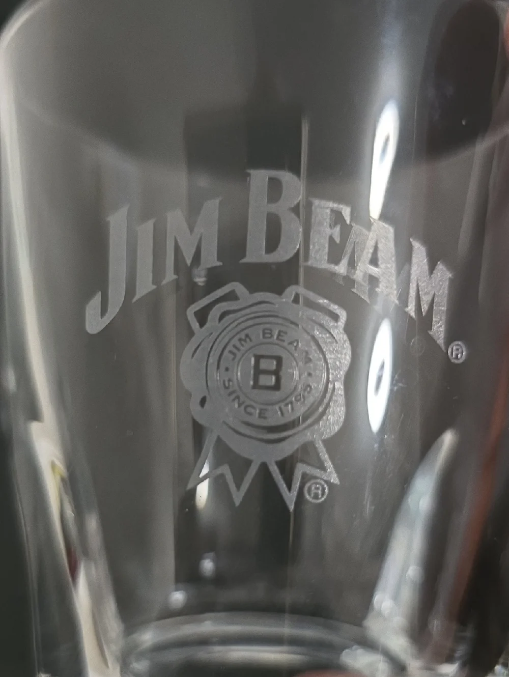 Pair of Jim Beam Etched Whiskey Glasses with Pinched Base